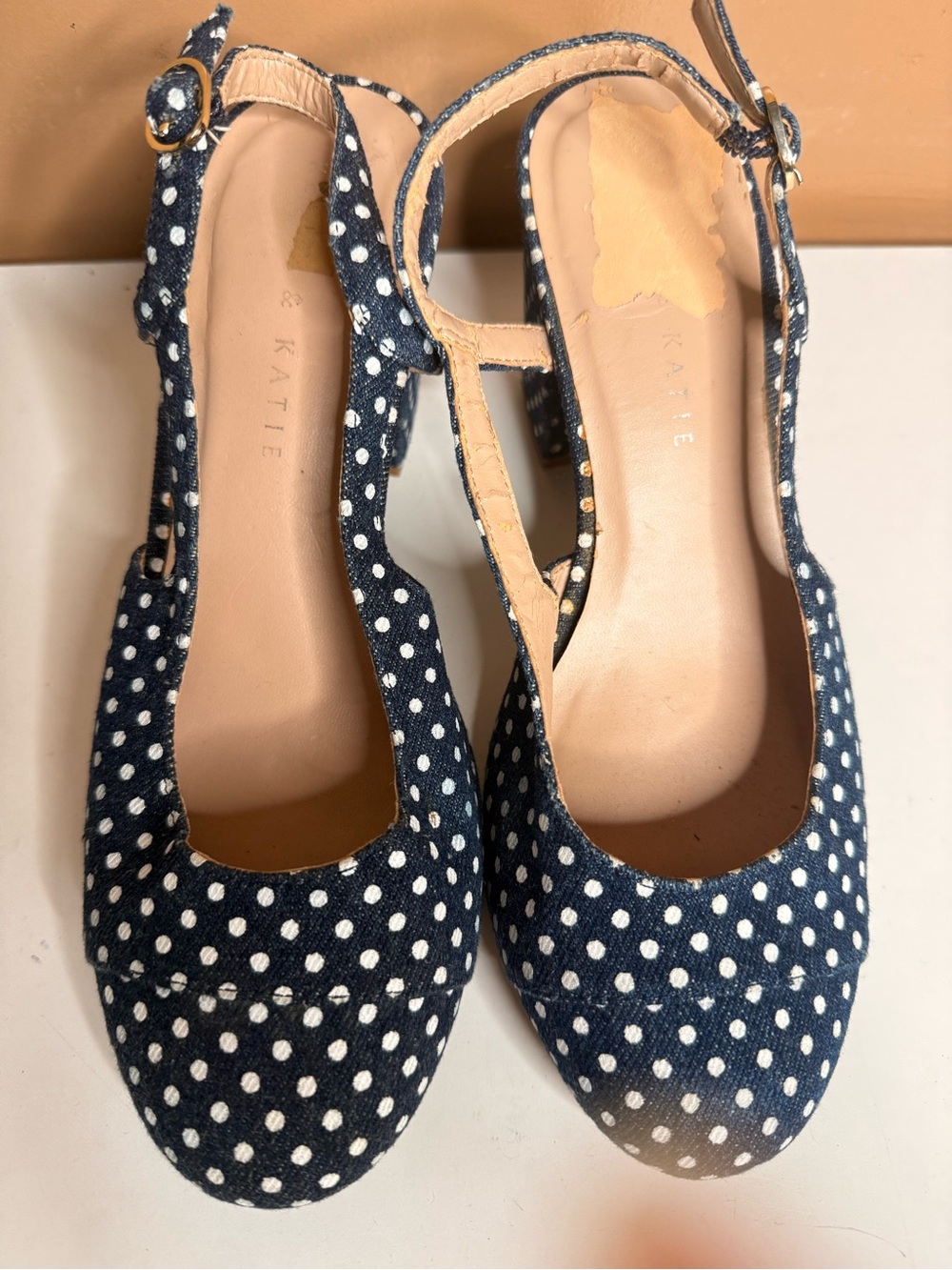 Kelly & Katie Navy Polka Dot Slingback Pumps